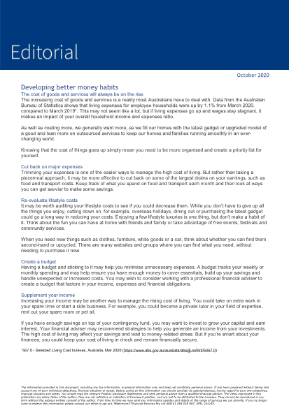 Editorial October 2020 - Developing better money habits